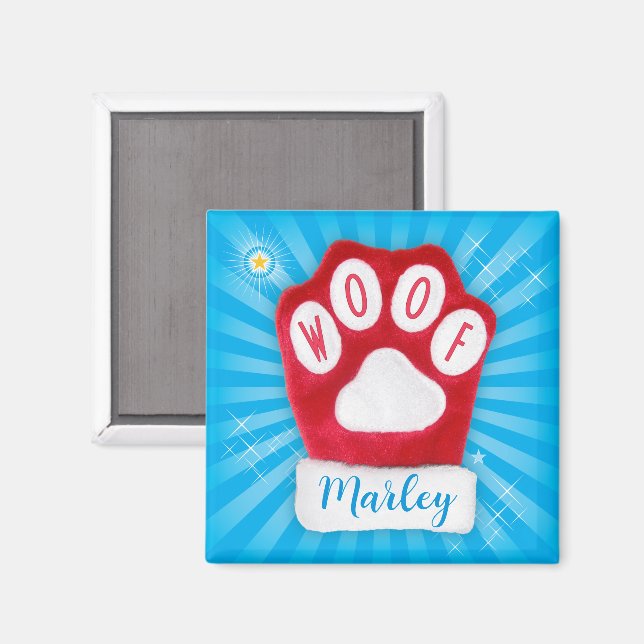 WOOF Hund Cheerful jul Red Tass Santa Mitten Magnet (Front/Back)