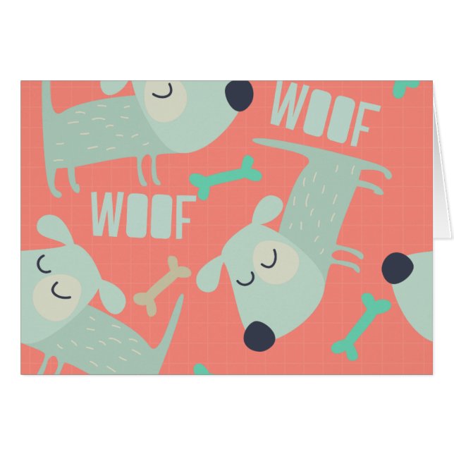 Woof Hundar och Bones Hälsningskort (Framsidan Horizontal)