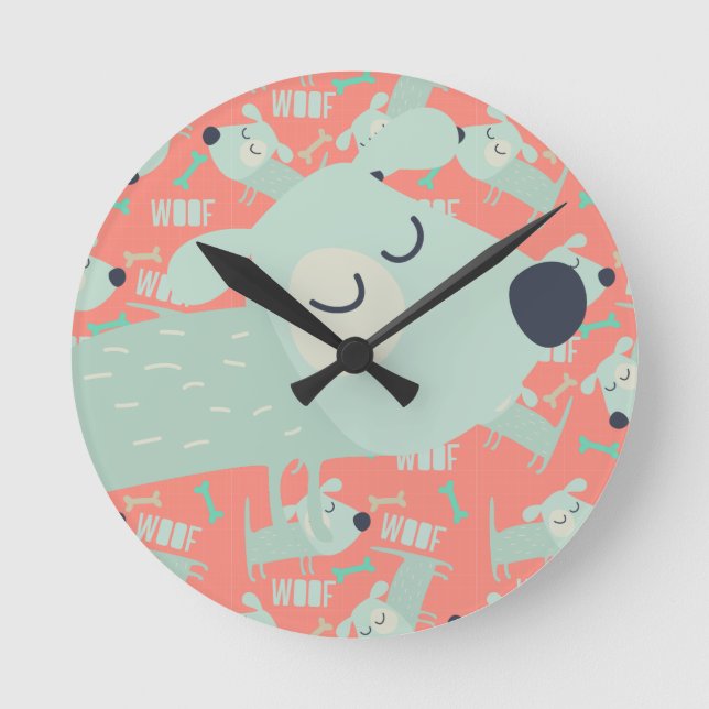 Woof Hundar och Bones Rund Klocka (Framsida)