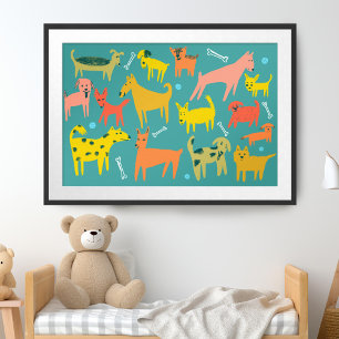 Woof! Illustration av färgstarka, funktionella hun Poster
