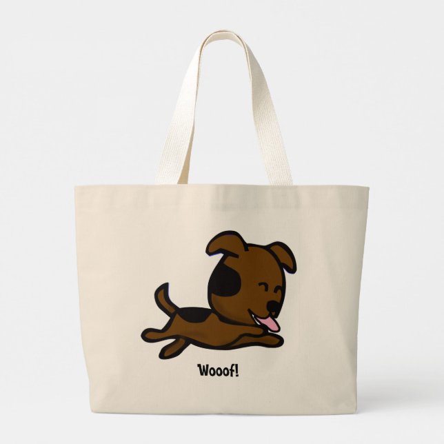 Woof Puppy Joy Tote Bag Jumbo Tygkasse (Baksida)
