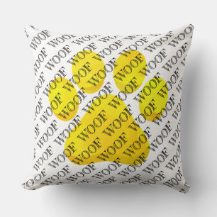 WOOF Typography Hund Paw Print Modern Pet Roligt Kudde