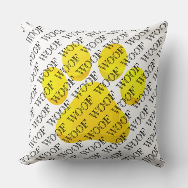WOOF Typography Hund Paw Print Modern Pet Roligt Kudde (Framsida)