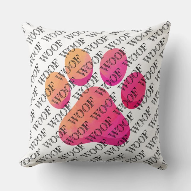 WOOF Typography Hund Paw Print Modern Pet Roligt Kudde (Framsida)