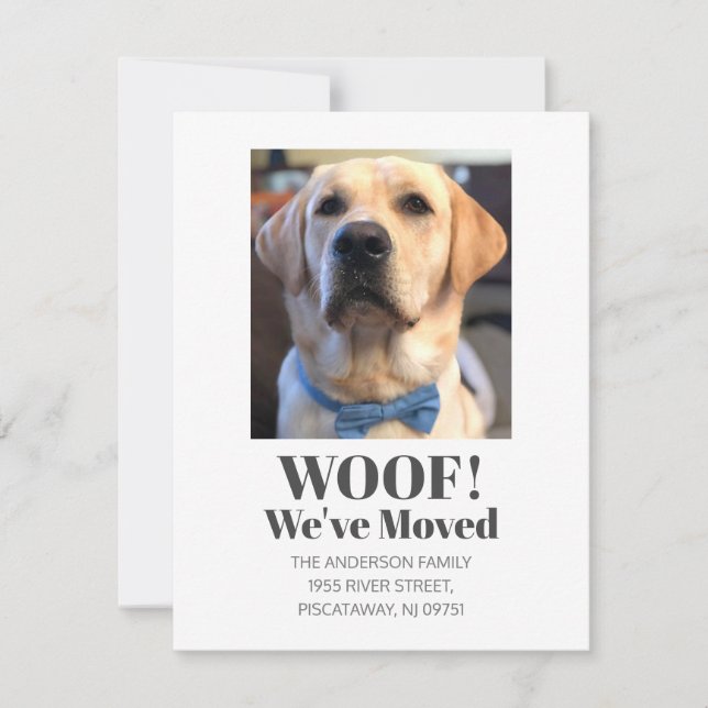 Woof! Vi har Flyttat Pet Hund Golden Retriever Nam Meddelande (Framsida)