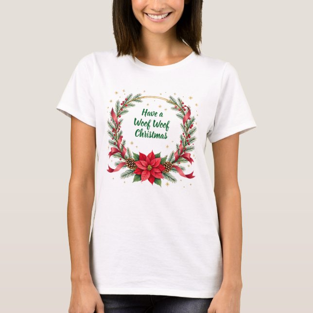 Woof Woof Christmas Shirt - Customizable Text  T (Framsida)