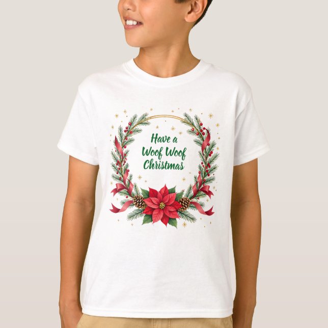 Woof Woof Christmas Shirt - Customizable Text  T Shirt (Framsida)