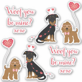 Woof you be Mine Valentine Hundar Klistermärken