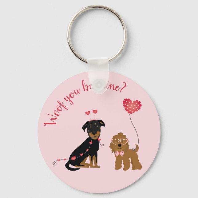 Woof you be Mine Valentine Hundar Nyckelring (Framsida)