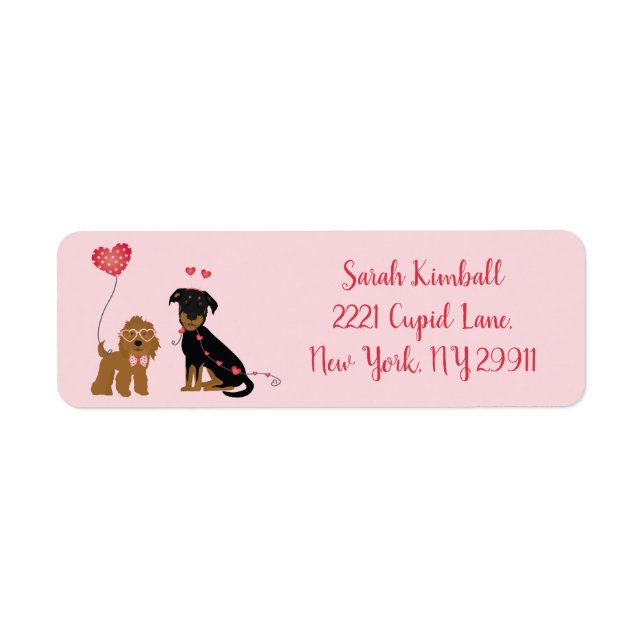 Woof you be Mine Valentine Hundar Returadress Etikett (Framsidan)