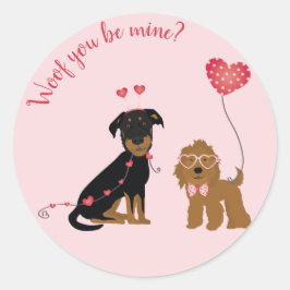Woof you be Mine Valentine Hundar Runt Klistermärke