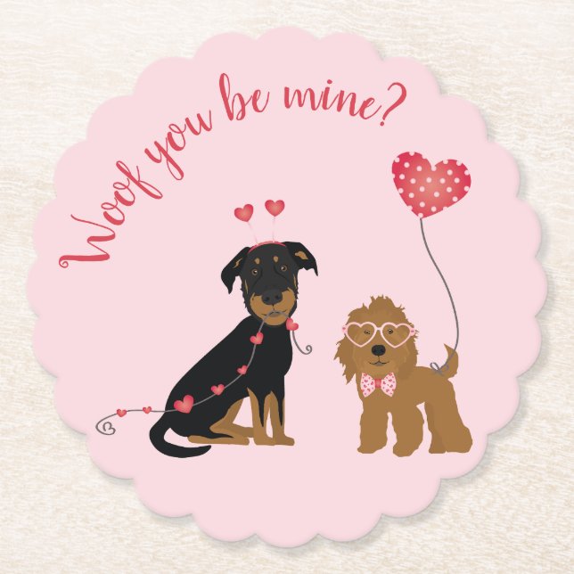 Woof you be Mine Valentine Hundar Underlägg Papper (Framsida)