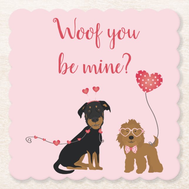 Woof you be Mine Valentine Hundar Underlägg Papper (Framsida)