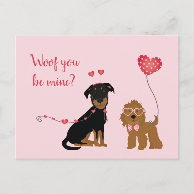 Woof you be Mine Valentine Hundar Vykort (Framsida)