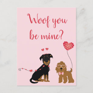 Woof you be Mine Valentine Hundar Vykort