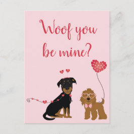 Woof you be Mine Valentine Hundar Vykort