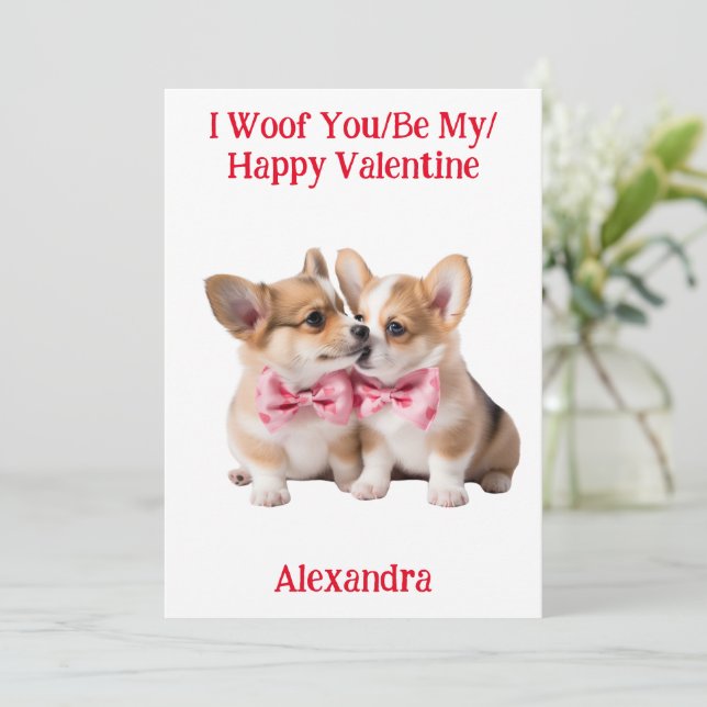 Woof you/be My/Lycklig Valentine Corgi Julkort (Stående Fram)