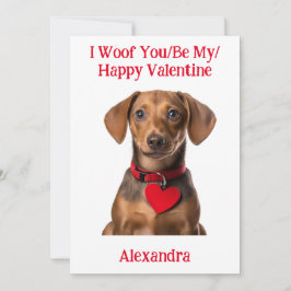 Woof you/be My/Lycklig Valentine Dachshund Puppy Julkort