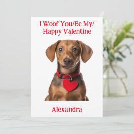 Woof you/be My/Lycklig Valentine Dachshund Puppy Julkort