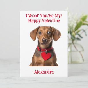 Woof you/be My/Lycklig Valentine Dachshund Puppy Julkort