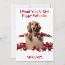 Woof you/be My/Lycklig Valentine Dachshund Puppy Julkort