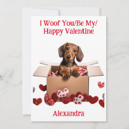 Woof you/be My/Lycklig Valentine Dachshund Puppy Julkort