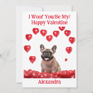 Woof You/be My/Lycklig Valentine Fransk Bulldog Ca Julkort