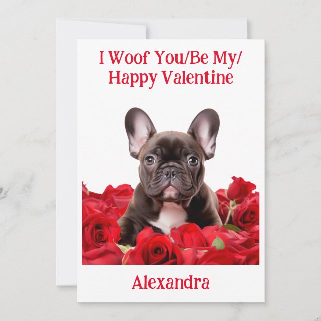 Woof You/be My/Lycklig Valentine Fransk Bulldog Ca Julkort (Framsida)