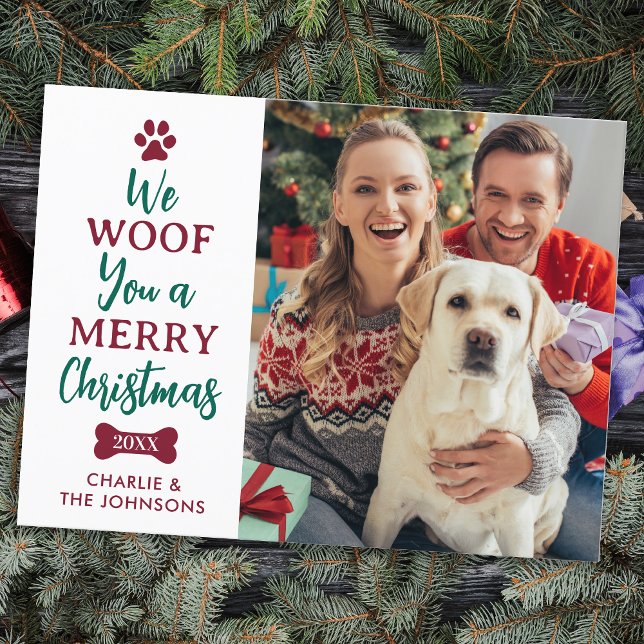 Woof You God jul Anpassningsbar Cute Pet Hund Phot Helg Vykort (Skapare uppladdad)