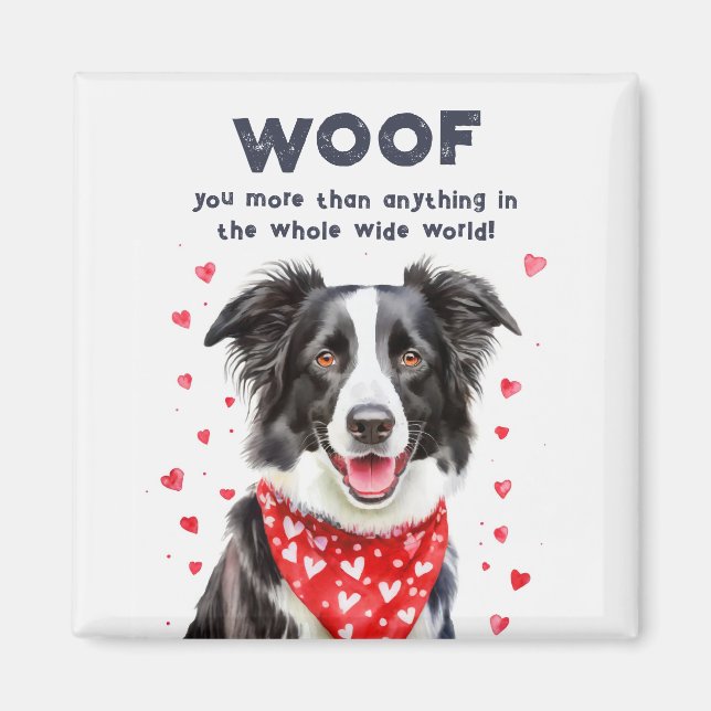 Woof you more than Gräns Collie Heart Bandana Magnet (Framsidan)