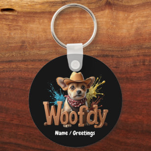 Woofdy Rolig Western Cowboy Hund i Texas Nyckelring
