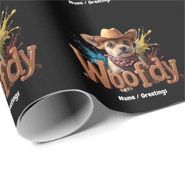 Woofdy Rolig Western Cowboy Hund i Texas Presentpapper (Rullad Hörn)