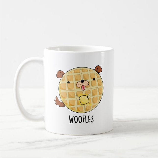 Woofles Funny Doggy Waffle Pun Kaffemugg (Vänster)