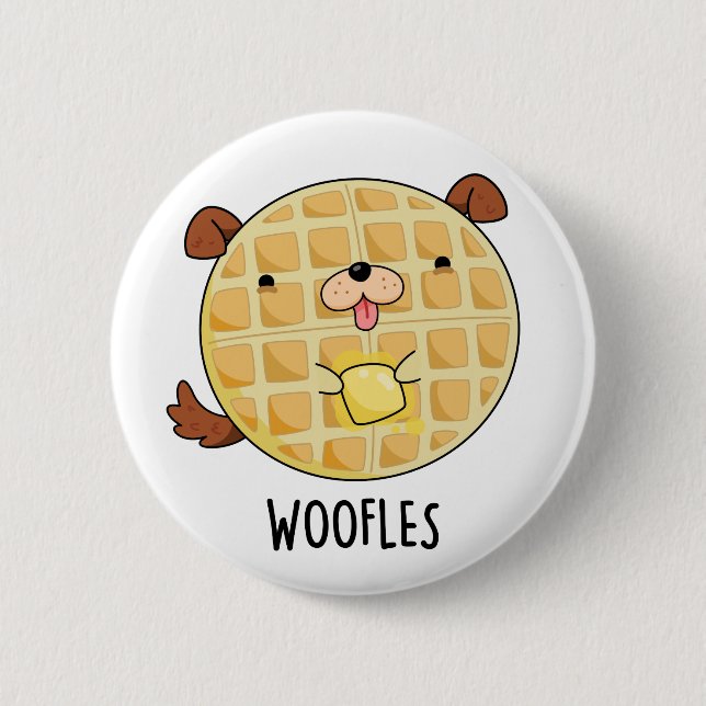Woofles Funny Doggy Waffle Pun Knapp (Framsida)