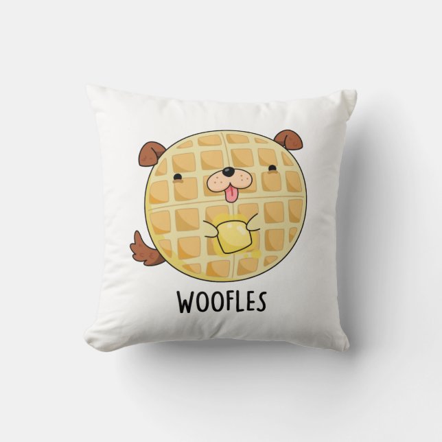 Woofles Funny Doggy Waffle Pun Kudde (Framsida)