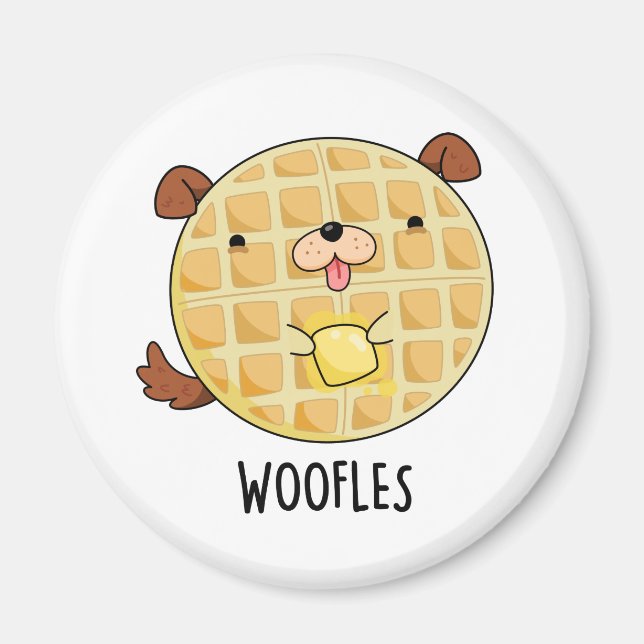 Woofles Funny Doggy Waffle Pun Magnet (Framsidan)