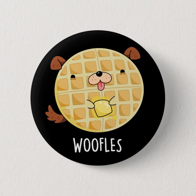 Woofles Funny Doggy Waffle Pun Mörk BG Knapp (Framsida)