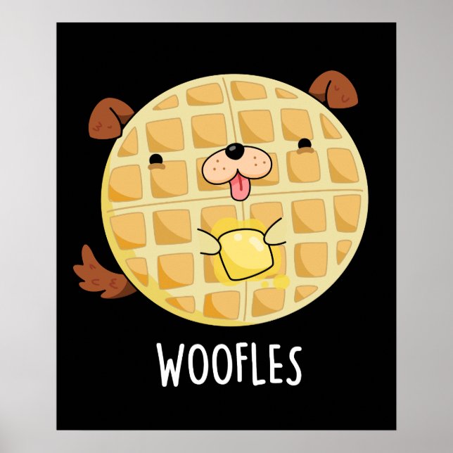 Woofles Funny Doggy Waffle Pun Mörk BG Poster (Framsidan)