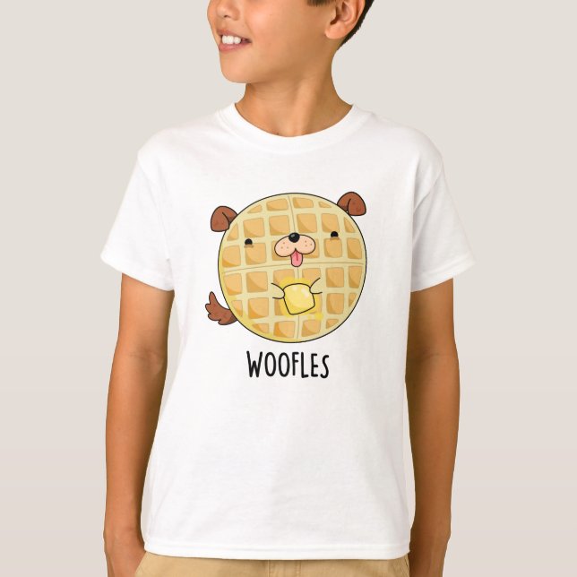 Woofles Funny Doggy Waffle Pun T Shirt (Framsida)