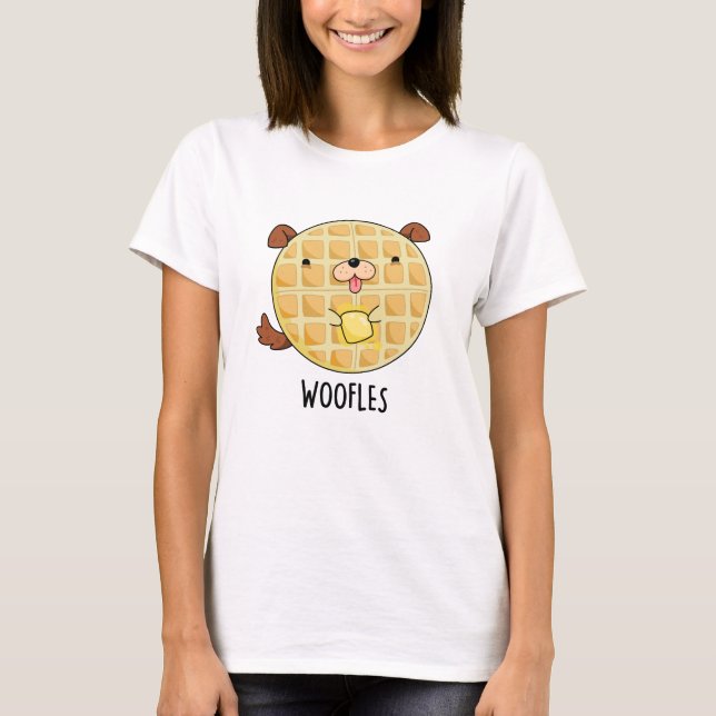 Woofles Funny Doggy Waffle Pun T Shirt (Framsida)
