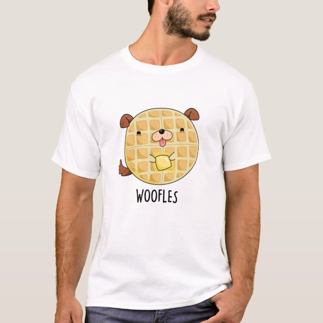 Woofles Funny Doggy Waffle Pun T Shirt (Framsida)