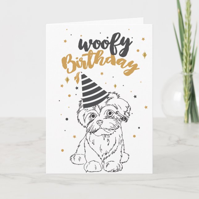 Woofy Birthday Maltese Cute Puppy Sketch Cute Pupp Kort (Framsida)
