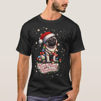 Woofy Woofmas - Mops hund insvept i julbelysning T Shirt