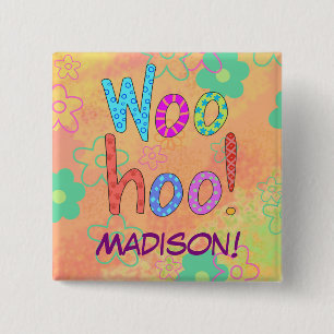 WooHoo Orange Ord Text Art Namn Badge Knapp