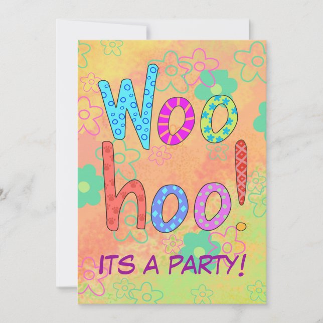 WooHoo Ord Text Art Orange Party-inbjudan Inbjudningar (Framsida)
