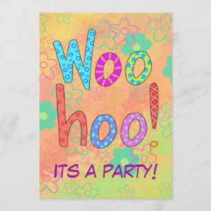 WooHoo Ord Text Art Orange Party-inbjudan Inbjudningar