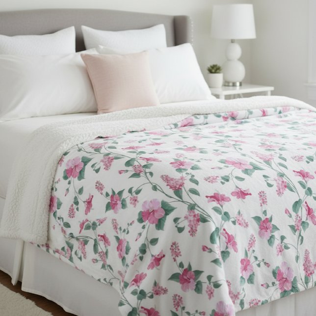 wool blanket, floral print blanket, pink blanket fleecefilt (Skapare uppladdad)