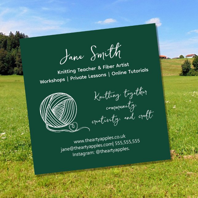 wool Knitting Teacher Business Card | Wool Yarn  Fyrkantigt Visitkort (Skapare uppladdad)