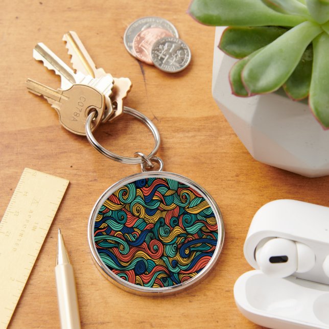 Wool Topped paisley Rund Silverfärgad Nyckelring (Skrivbord)