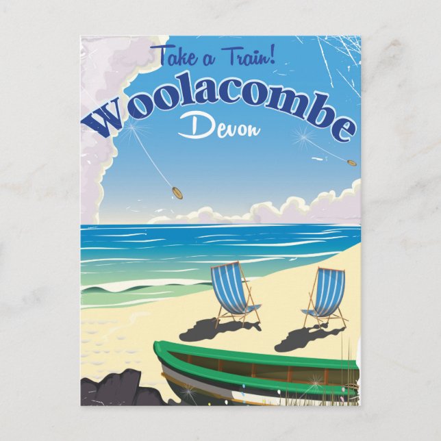 Woolacombe Devon strand reseskylt Vykort (Framsida)